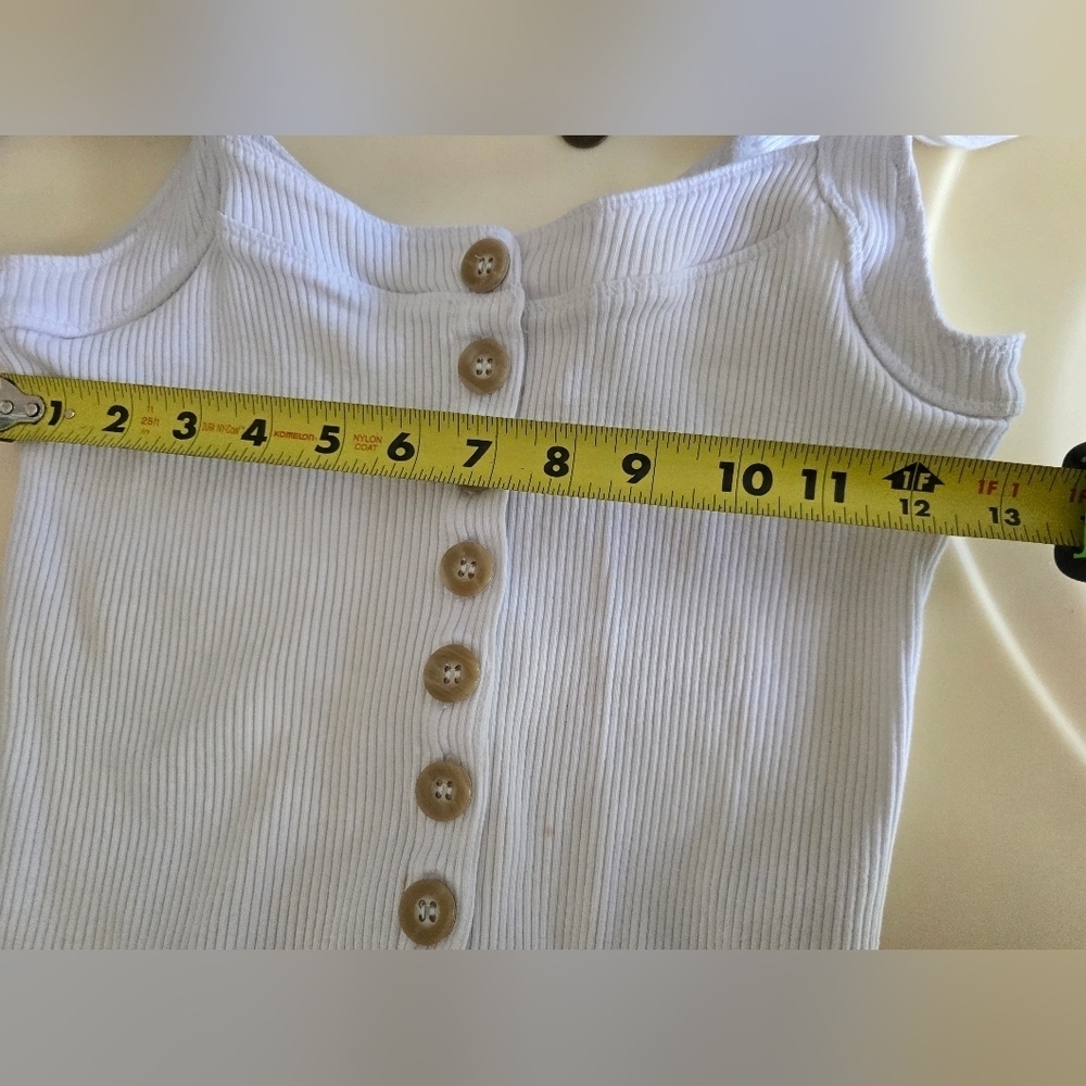 Free People Bridgette White Button Up Ribbed Tee Tank Top Shirt Slim Size S/P - Picture 7 of 11